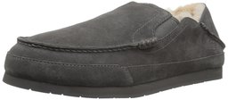 206 Collective Amazon Brand Men's Bower Collapsible Back Shearling Moccasin Slipper, Charcoal Suede, 9.5 D US