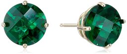 Pendientes de tuerca redondos de oro de 10 quilates con piedras preciosas creadas o auténticas,esmeralda (Created-Emerald),8mm