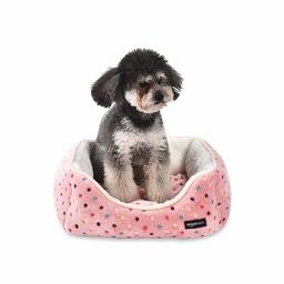 AmazonBasics Cuddler Pet Bed - Small, Pink Polka Dots