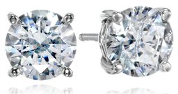 Platinum-Plated Sterling Silver Stud Earrings set with Round Cut Swarovski Zirconia (3 cttw)