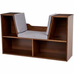 AmazonBasics Kids Bookcase with Reading Nook and Storage Shelves, Espresso