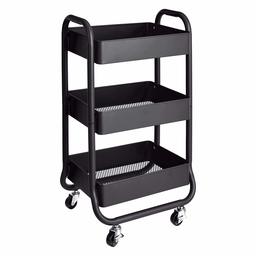 AmazonBasics - Organizador y carro de almacenamiento enrollable de metal de 3 niveles, negro