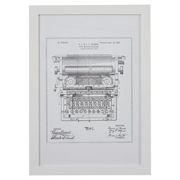 Black on White Blueprint of 1899 Typewriter, White Frame, 15