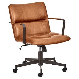 Rivet Mid-Century Leather Three-Panel Chair on Wheels, 25.75