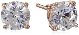 Rose Gold Plated Sterling Silver Stud Earrings set with Round Cut Swarovski Zirconia (2 cttw)