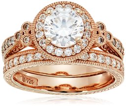 Rose-Gold-Plated Sterling Silver Antique Rings set made with Swarovski Zirconia, Size 8