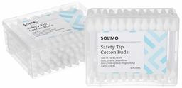 Amazon Brand - Solimo Safety Tip Baby Cotton Buds with Ear Protection - 60 Sticks (Pack of 2)