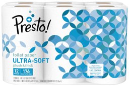 Amazon Brand - Presto! 176-Sheet Roll Toilet Paper, Ultra-Soft, 12 Count (For Small Roll Holders)