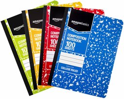 AmazonBasics College Ruled Composition Notebook, 100 Sheet, Assorted Marble Colors, 36-Pack