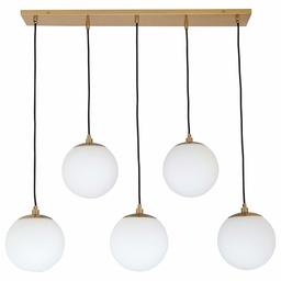 Amazon Brand – Rivet Eclipse Mid Century Modern 5-Globe Hanging Ceiling Pendant Chandelier Fixture - 30 x 12 x 36 Inches, Brass with Frosted Glass Globes