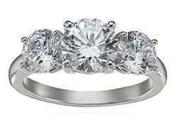 Platinum-Plated Sterling Silver Round 3-Stone Ring made with Swarovski Zirconia (4 cttw), Size 9