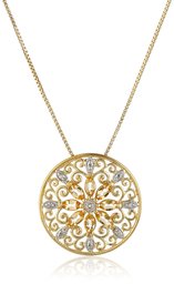 18k Yellow Gold Plated Sterling Silver Genuine Citrine and Diamond Accent Filigree Mandala Pendant Necklace, 18