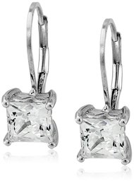 Platinum-Plated Sterling Silver Princess Cut Leverback Earrings made with Swarovski Zirconia (3 cttw)