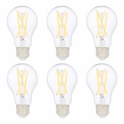 AmazonBasics – Colección de bombillas LED no regulables (renovado), 75 W  , Paquete 6, Transparente, blanco suave.