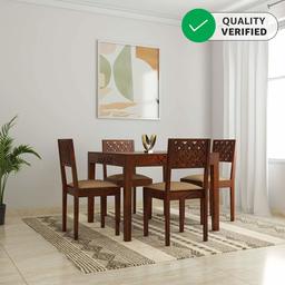 Amazon Brand - Solimo Karina Solid Sheesham Wood 4 Seater Dining Table with Chairs (Teak Finish)