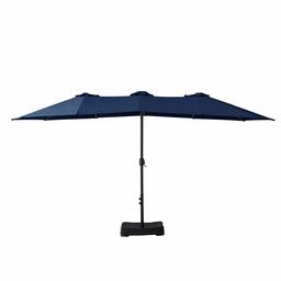 AmazonBasics Oversize Outdoor Market Patio Umbrella with Base - 15 x 6.9 Feet, Navy Blue