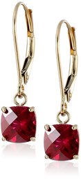 10k Yellow Gold Cushion-Cut Checkerboard Created Ruby Leverback Earrings (6mm)