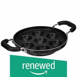 (Renewed) AmazonBrand - Solimo Aluminium Non Stick Paniyarakkal, 7 Pit, 200mm, 245 ml, Black