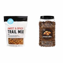 Amazon Brand - Happy Belly Sweet & Spicy Trail Mix, 40 Ounce & Wickedly Prime Peanut Butter-Filled Pretzels, 44 Ounce