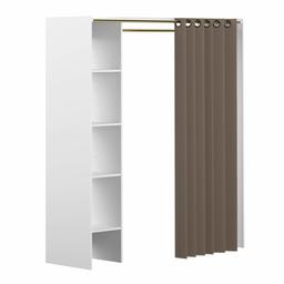 Marchio Amazon - Movian Arga - Guardaroba, 123/160 x 50 x 182 cm (L x P x A), struttura in colore bianco con tenda tonalità talpa