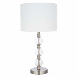 Amazon Brand – Ravenna Home Modern Stacked Ball Desk Table Lamp with LED Light Bulb - 23.25 Inches, Brushed Steel with Clear Glass