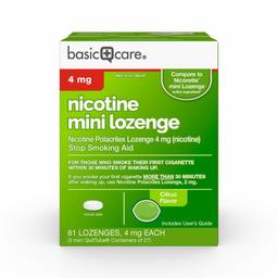 Amazon Basic Care Mini Nicotine Polacrilex Lozenge, 4 mg (nicotine), Citrus Flavor, Stop Smoking Aid, 81 Count