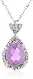 Sterling Silver Amethyst Teardrop Pendant Necklace