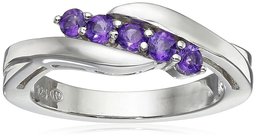 Sterling Silver Genuine African Amethyst Five Stone Bypass Ring, Size 7