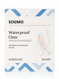 Amazon Brand - Solimo Waterproof Clear Adhesive Bandages, Assorted Sizes, 100 Count