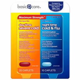 Basic Care Severe Cold Day Time and Cold & Flu Night Time Caplets Combo Pack, Compare & Save, 30 Count