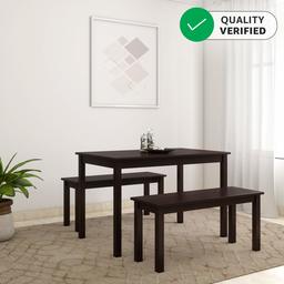 Amazon Brand - Solimo Zen Solid Wood 4 Seater Dining Table with Bench (Wenge Finish)