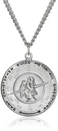 Amazon CollectionAmazon Collection Men's Sterling Silver Saint Christopher Pendant Necklace with Stainless Steel Chain, 24