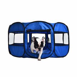 AmazonBasics Portable Soft Pet Playpen, 114 cm, blauw