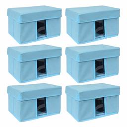 Amazon Brand - Solimo Fabric Rectangular Storage Box, Small, Set of 6, Medical Blue