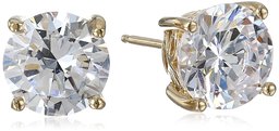 Yellow Gold Plated Sterling Silver Stud Earrings set with Round Cut Swarovski Zirconia (5 cttw)