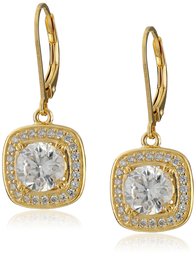 Amazon Collection18K Gold Plated Sterling Silver Cubic Zirconia Halo Set Lever Back Drop Earrings (2.98 cttw)