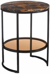 Marque Amazon - Rivet Table d'appoint ronde avec étagère en verre, 45 x 45 cm, Finition marbre/verre