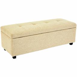 Red Hook Meknes Storage Ottoman Bench with Fabric Upholstery - 48 x 17 x 16 Inches, Almond