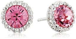 Amazon CollectionSterling Silver Swarovski Crystal Halo Pink Stud Earrings