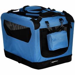 AmazonBasics Premium Folding Portable Soft Pet Dog Crate Carrier Kennel - 21 x 15 x 15 Inches, Blue