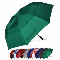 Eono Essentials 62 Inch Portable Golf Umbrella Large Windproof Double Canopy - Automatic Open Strong Oversized Rain Umbrellas Green