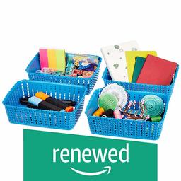 (Renewed) Amazon Brand - Solimo Storage Basket, Set of 4, Small, Blue