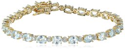 18k Yellow Gold Plated Sterling Silver Genuine Sky Blue Topaz and Diamond Accent Tennis Bracelet, 7.25