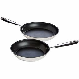 AmazonBasics 2 Piece Stainless Steel Induction Frying Pan Set, 24 cm and 28 cm, Non Stick, with Soft Touch Handle, PFOA&BPA Free