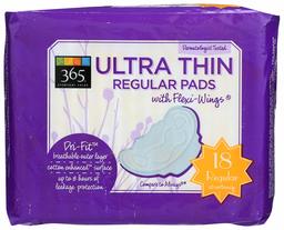 365 Everyday Value, Regular Pads with flexi wings, Ultra Thin, 18 ct