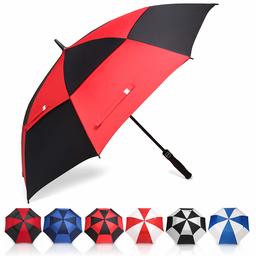 Eono by Amazon - Golf Umbrella 68 Inch Large Oversize Double Canopy Vented Windproof Waterproof Automatic Open Stick Umbrellas for Men and Women Red/BLack