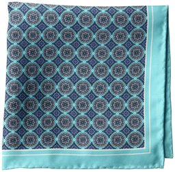 Buttoned Down Classic Silk Hand Rolled Pocket Square Handkerchief, Turquoise Medallion, One Size