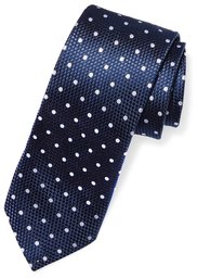 Buttoned Down 100% Silk Tie neckties, Navy/White Dot (Contrast Tail: Stripes), Extra Long