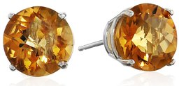 10k White Gold 8mm Round Checkerboard Citrine Stud Earrings