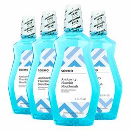 Amazon Brand - Solimo Anticavity Fluoride Mouthwash, Alcohol Free, Refreshing Mint, 1 Liter (Pack of 4)